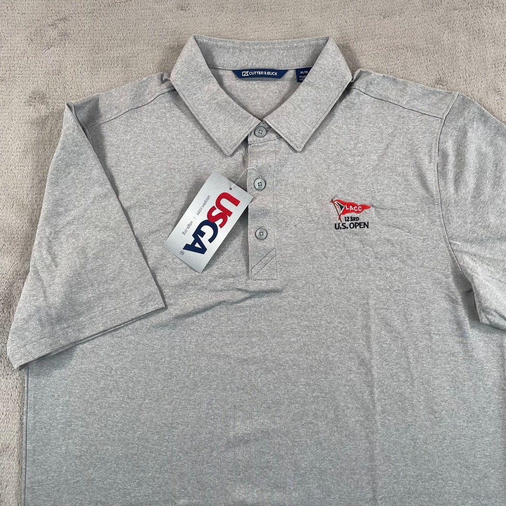 LACC 123rd U.S. Open X Cutter & Buck Polo Shirt Men Medium Grey Performance NWT